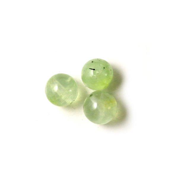 Prehnit, round beads, greenish with few black stripes, 10 mm, 6 stk