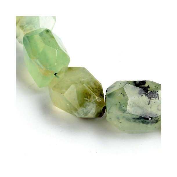 Prehnite, faceted nugget beads, ca. 18x14x14mm, 4pcs.