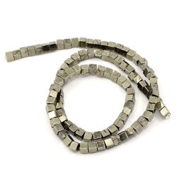 Pyrith, Kubus-Perle, dunkel Khaki, 4x4x4 mm, 6 Stk.