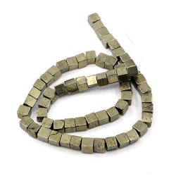 Pyrith, W&uuml;rfelperle, dunkelkhaki, 6x6x6 mm, 6 Stk.