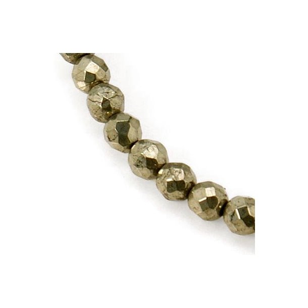 Pyrit, rund lille facetteret perle, 2 mm, 180 stk.
