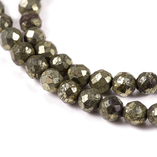Pyrit, hel streng, rund facetteret perle, 3 mm, ca. 130 stk.