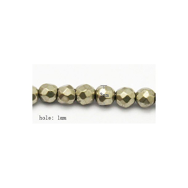 Pyrite, round facetted bead, 3mm, 20pcs.