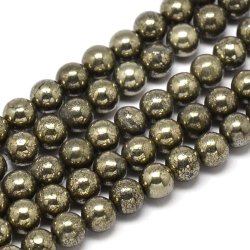 Pyrite, strand, round bead, dark metallic golden, 6 mm, ca. 62 pcs.