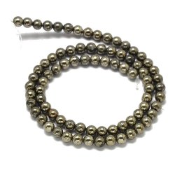 Pyrite, strand, round bead, dark metallic golden, 6 mm, ca. 62 pcs.