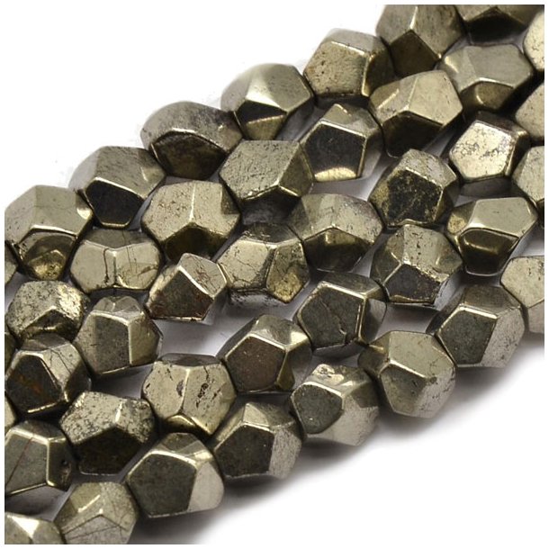 Pyrite, unevenly facetted bead, 7x7x7mm, 10pcs.