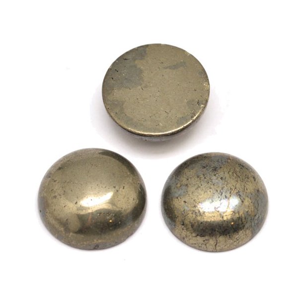 Pyrite cabochon (flat back), metallic golden, round, 10x4mm, 2pcs.