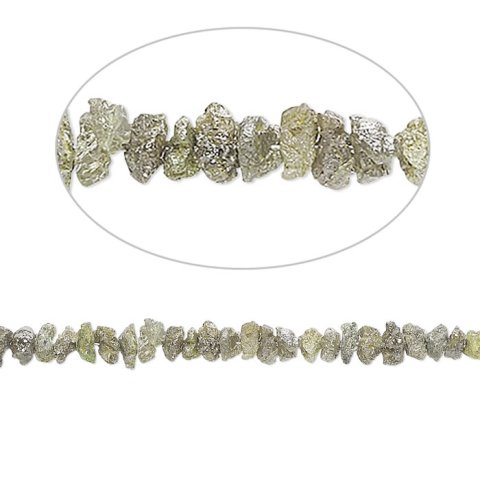Ægte rådiamanter, perlestreng, lime-grå perler, måler 2 - 3 mm, ca. 120 stk.