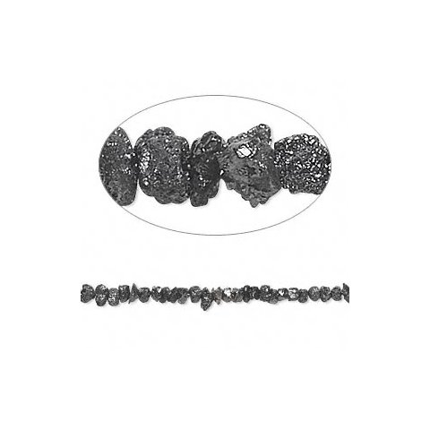 Ægte små rådiamanter, Hel streng, 20 cm perlestreng, sort ca. 2x3mm, hul 0,25 mm, ca. 120 stk