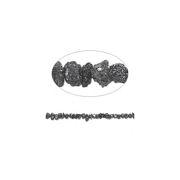 Ægte små rådiamanter, Hel streng, 20 cm perlestreng, sort ca. 2x3mm, hul 0,25 mm, ca. 120 stk