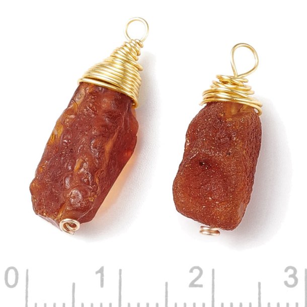 Amber pendant, brown, semi-transparent, with golden top, appx. 20-25x12 mm, 1 pc