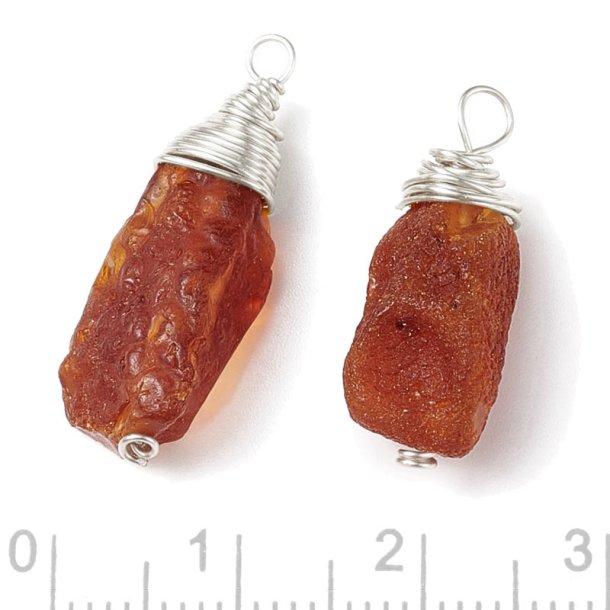 Amber pendant, brown, semi-transparent, with silvery top, appx. 20-25x12 mm, 1 pc