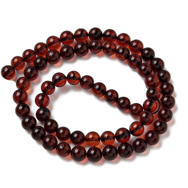 Bernstein, dunkelbraun, halbdurchsichtig, runde Perle, 6 mm, 60 Stk.