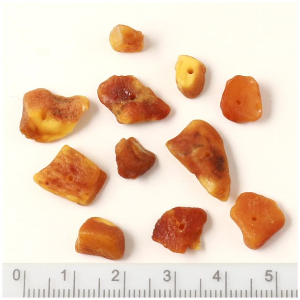 Amber beads, unpolished splinters, yellow-brownish, ca.10-14x10x10mm, 6pcs