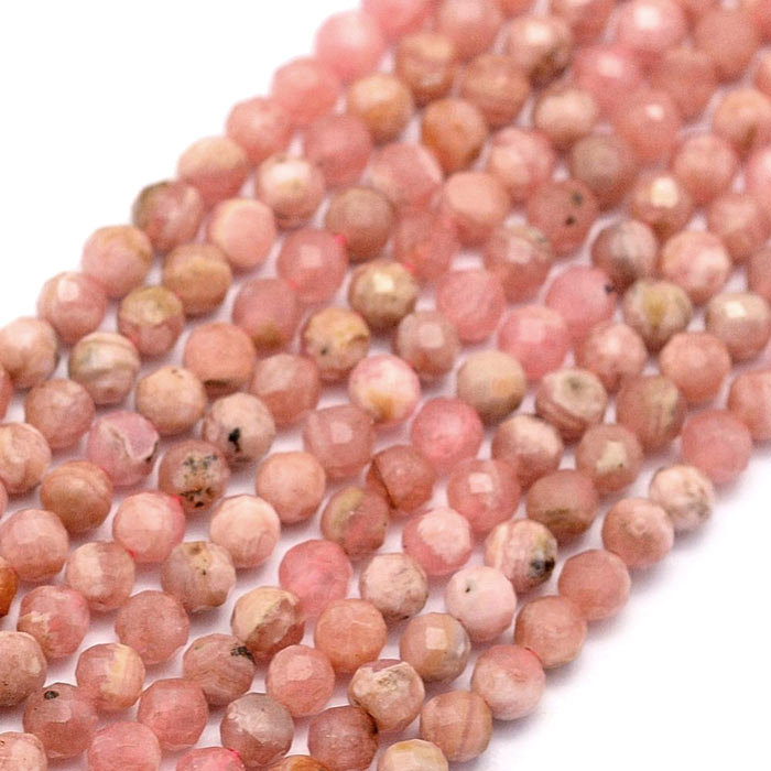 Rhodochrosit, ganzer Strang, rosa, runde facettiert Perle, 4 mm, ca. 95 Stk