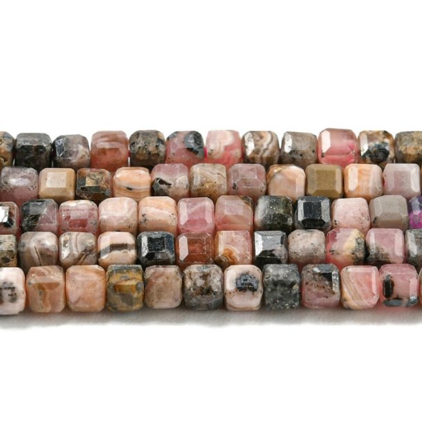 Rhodonite, whole strand, faceted cube, 2x2 mm. approx. 165 pieces