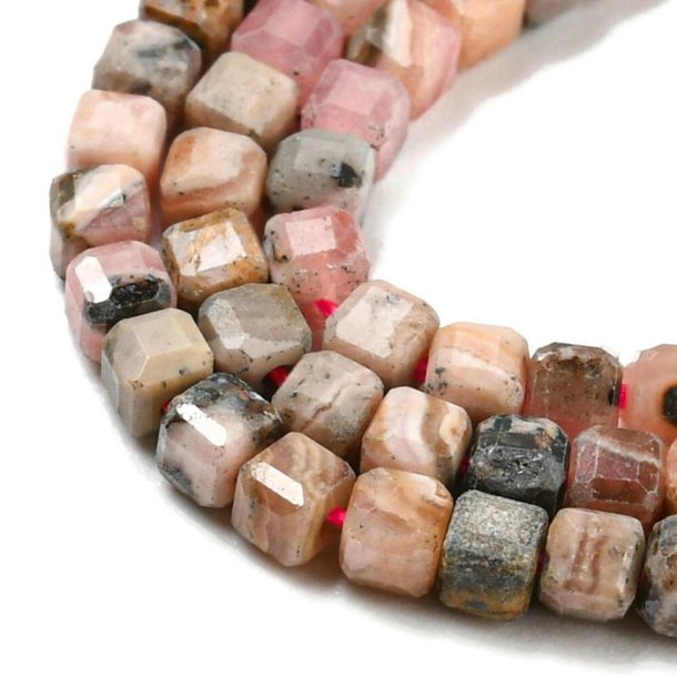 Rhodonite, faceted cube, 2x2 mm, 20 pieces