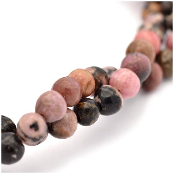 Rhodonite, entire strand, rose and black, round bead, 4mm, 95pcs.
