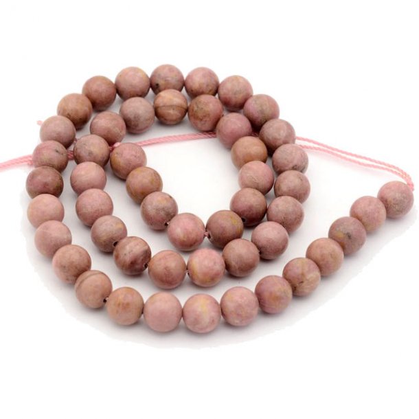 Rhodonit, ganzer Strang, hell rosa, runde Perle, 6-6,5 mm, ca. 58 Stk.
