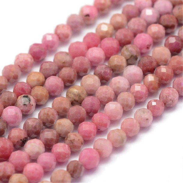 Rhodonite, entire strand, faceted, round, pink, approx. 3mm. 144pcs.