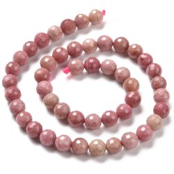 Rhodonit, lys rdlig, rund, facetteret perle, 8,5 mm, 6 stk