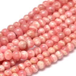 Naturlig rodokrosit, rund perle, lyser�d, 5 mm, 10 stk.