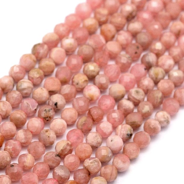Rhodochrosite, whole strand, light pink, round faceted bead, approx. 4mm, 95pcs