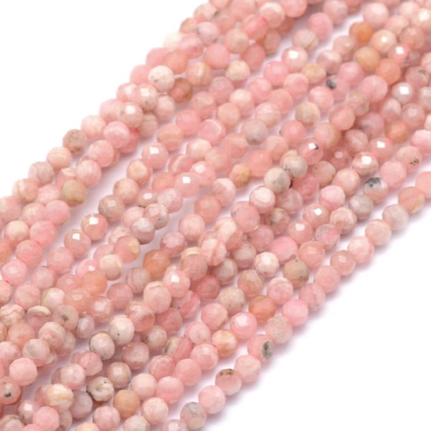 Rhodochrosite, whole strand, light pink, round faceted bead, approx. 2mm, ca. 150pcs.
