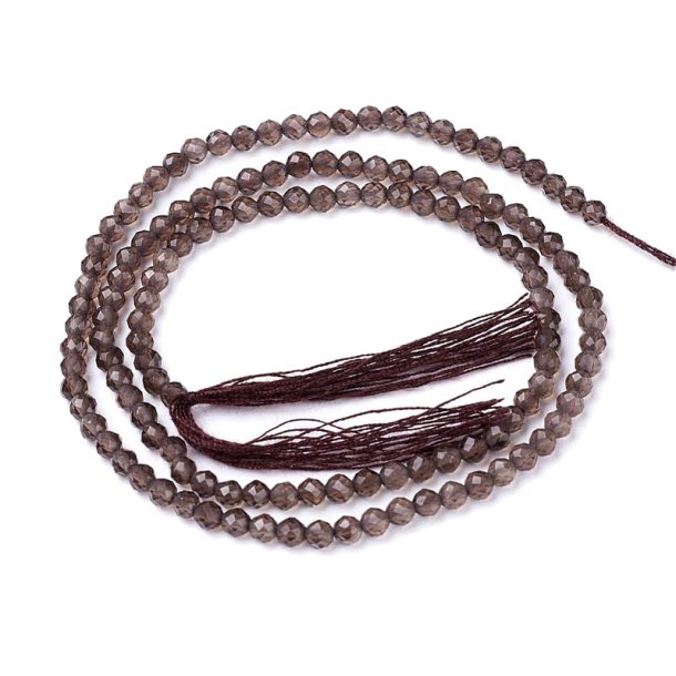 Smoky quartz, full strand, bead, round, facetted, dark brown, 4mm, 90pcs.