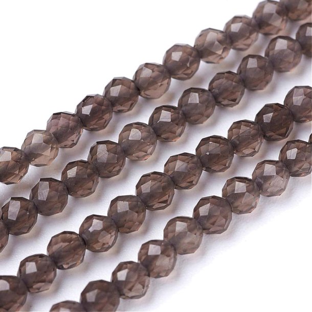 Rauchquarz Perle, rund, dunkelbraun, facettenreich 4 mm, 10 Stk.