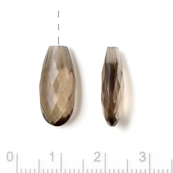 Smokey quartz, long drop shape, flat, half-drilled, closely faceted, brown, 18x8x6mm, 1pc.