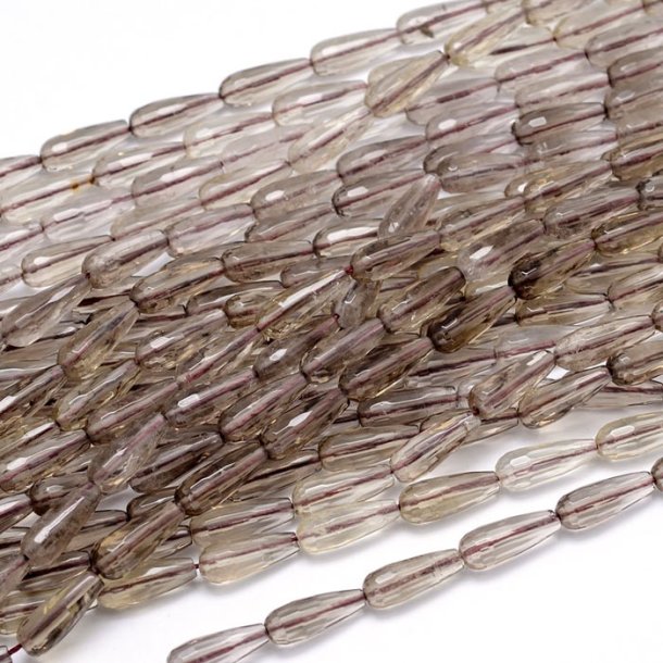 Smoky whole strand, quartz teardrop, faceted, 16x6mm, approx 24 pcs