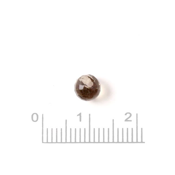 Half-drilled smoky quartz bead, closely faceted, 5mm, 1pc.