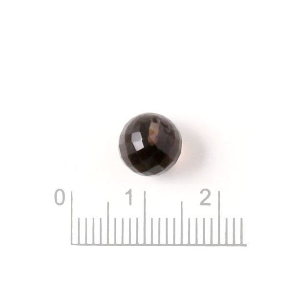 Half-drilled smoky quartz bead, closely faceted, 8mm, 1pc.