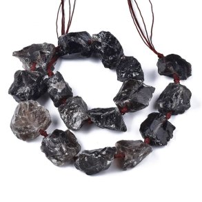 Rauchquarz, rohe Nugget-Steinperle, dunkelbraun, ganzer Strang, ca. 25x25 mm, ca. 16 Stck