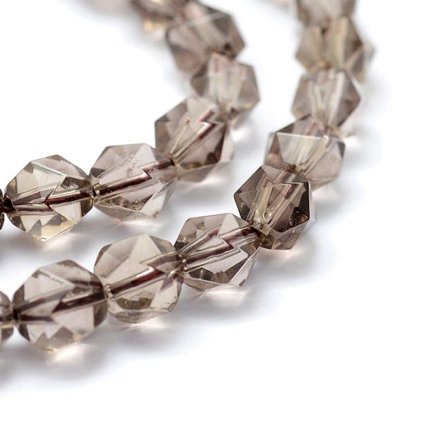 Smoky quartz bead, clear brown, uneven round, faceted, 8x7 mm, 6 pcs
