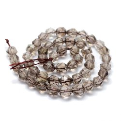 Rauchquarz-Perle, ganzer Strang, klar braun, uneben facettiert, rund, 8x7 mm, 48 Stck