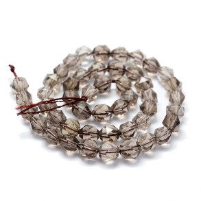 Rauchquarz-Perle, ganzer Strang, klar braun, uneben facettiert, rund, 8x7 mm, 48 Stck