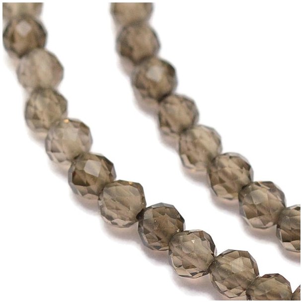 Smoky quartz, entire strand of beads, facetted, round, 3mm, ca. 140pcs.