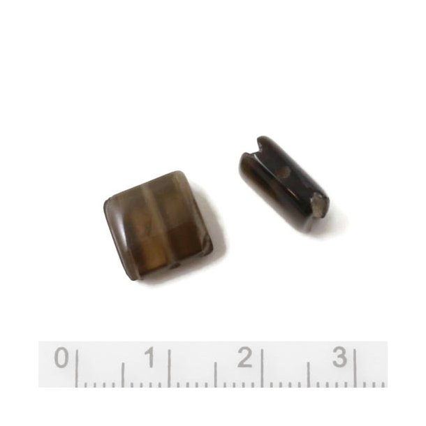 R&oslash;gkvarts, firkantet perle til knyttede armb&aring;nd, med slidser, 10x10 mm, 1 stk