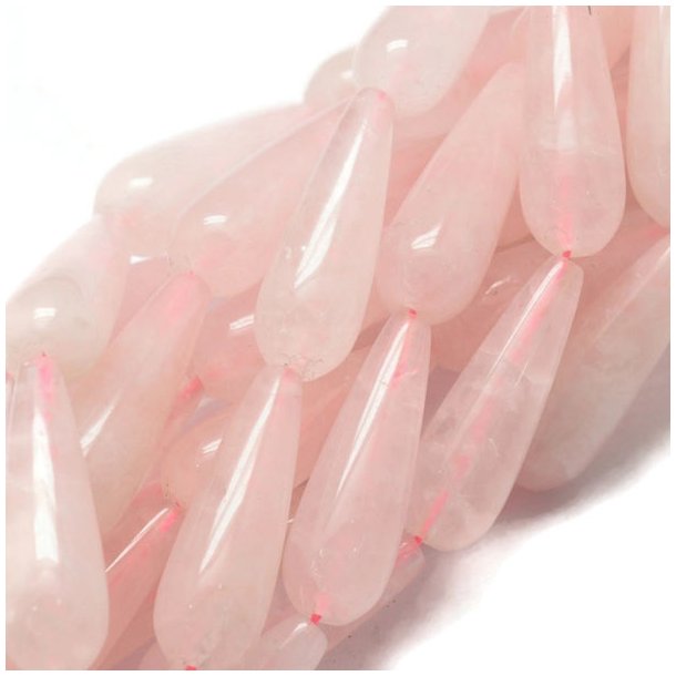 Rose quartz, entire strand of beads, drop, 30x10mm, 13pcs.