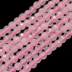 Rosenquarz, halb Strang, rosa, facettierte runde Perle, ca. 4 mm, ca. 42 Stk.