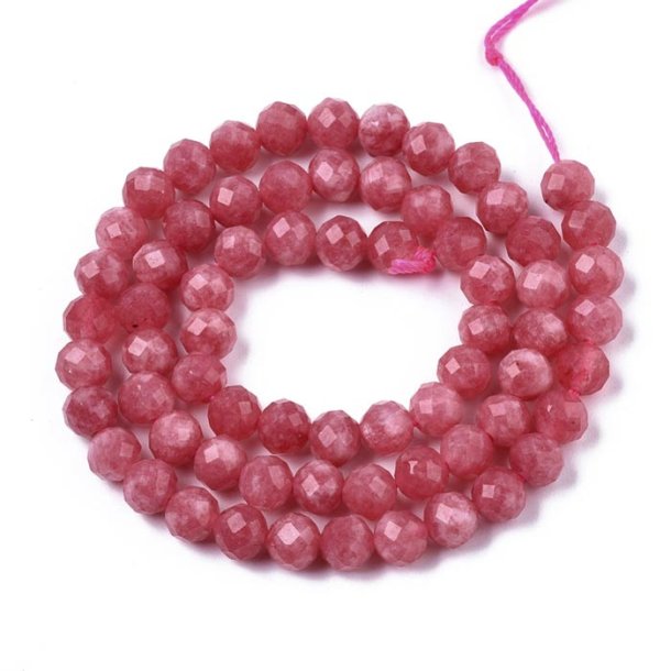 Quartz, whole strand, round faceted bead, dark pink, about 6 mm, about 68 pieces.