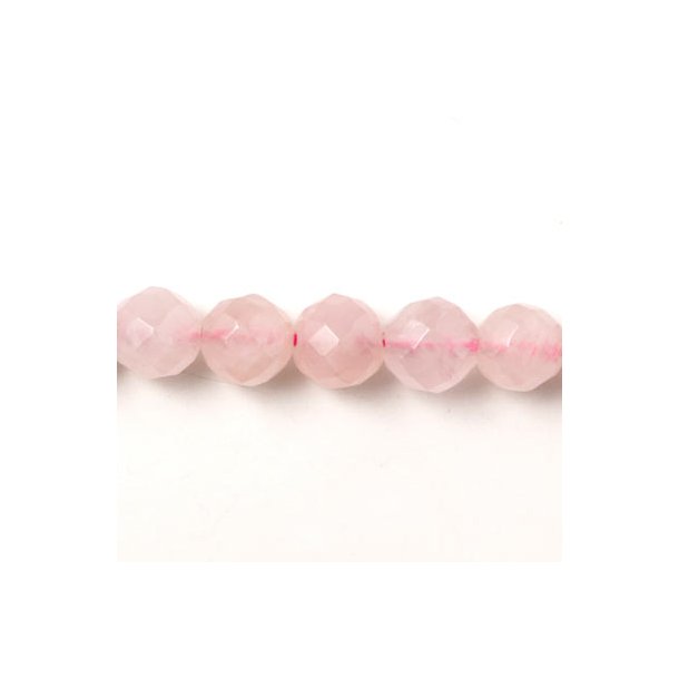 Rose quartz, facetted round bead, light pink, 10mm, 6pcs.