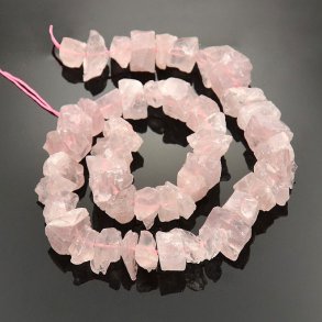 Rose quartz beads, full strand, raw nuggets, 6-8x10-12mm, 56pcs.