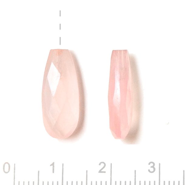 Rose Quartz, long flat teardrop, half-drilled, light pink, 18x8x6mm, 1pc.