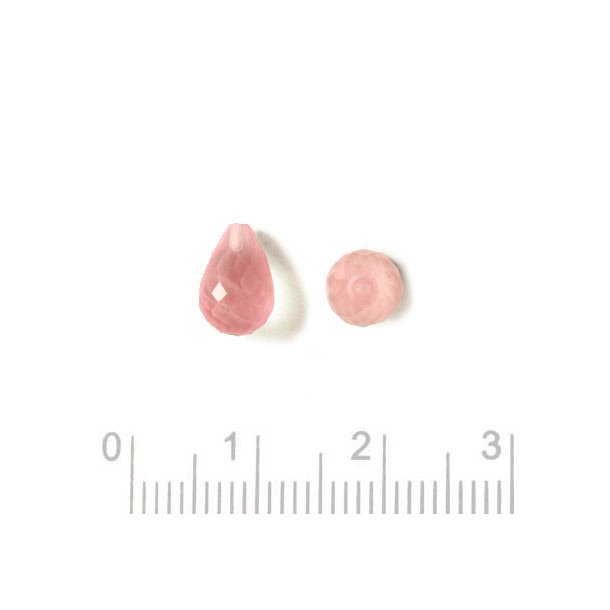 Rose Quartz teardrop, half-drilled, light pink, 8x6mm, 1pc.