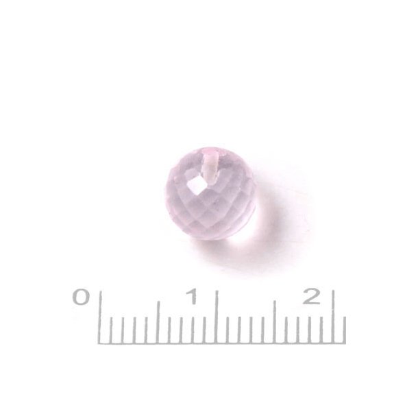 Rose quartz bead, half-drilled, closely faceted, 10mm, 1pc