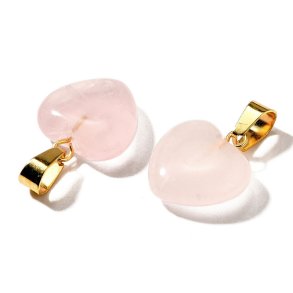 Rose quartz, heart pendant with golden bail, 18x15 mm, 1 pc
