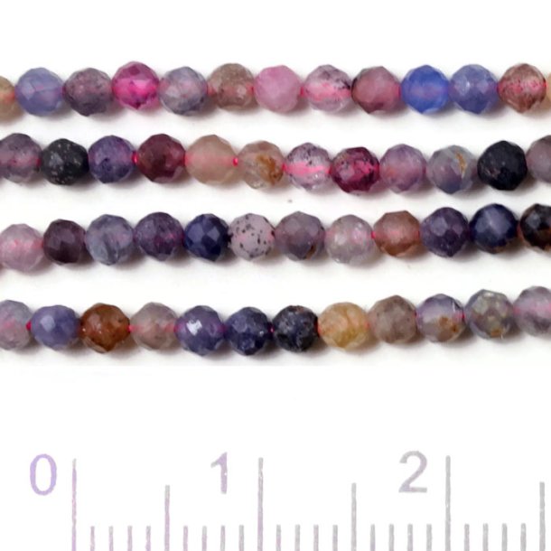 Sapphire and ruby mix, full strand, small round faceted bead, B-grade, 2.5mm, 150pcs.